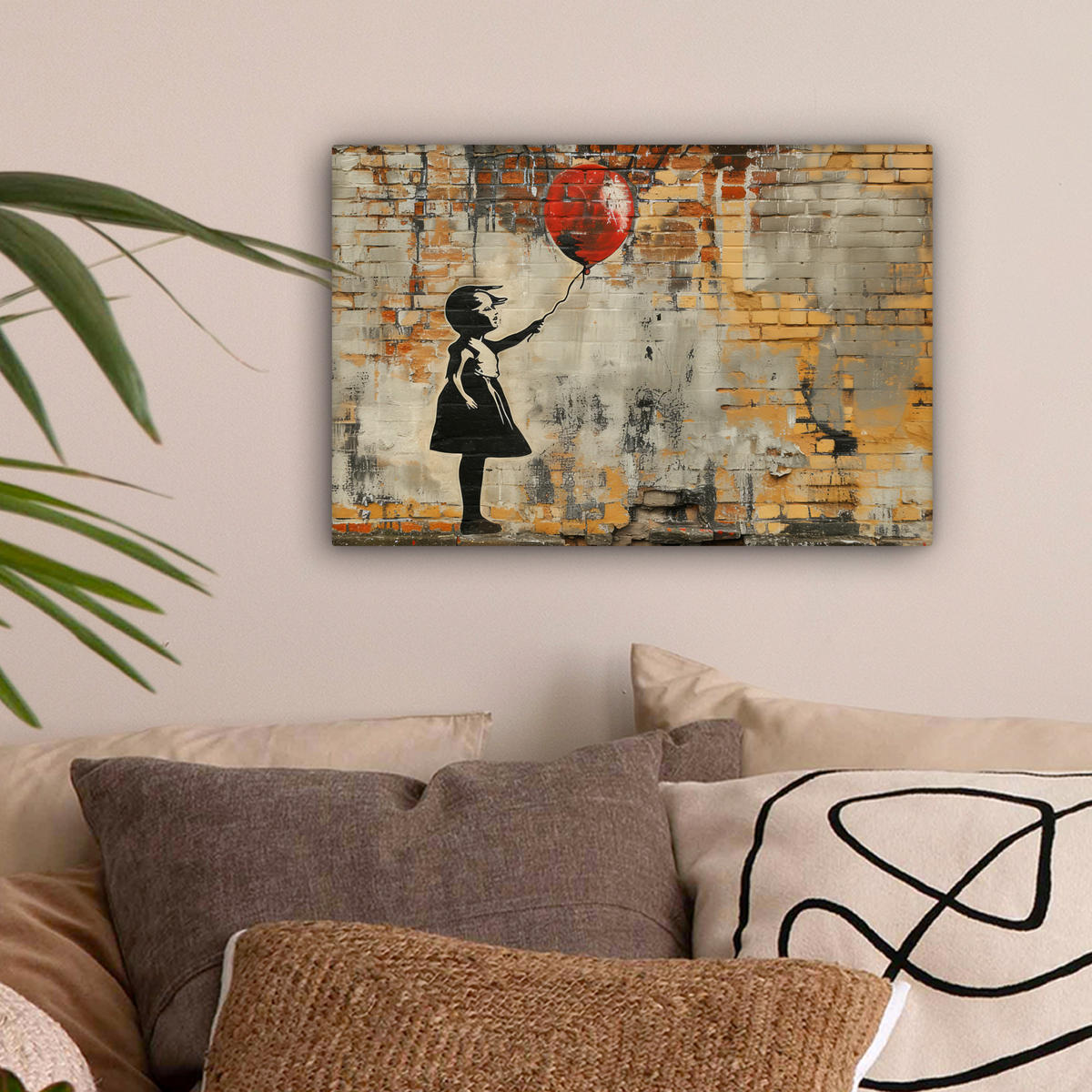 LEINWANDBILD Graffiti - Banksy - Mädchen - Straßenkunst 30x20 cm - Sandfarben, Textil (30/20cm) - MuchoWow