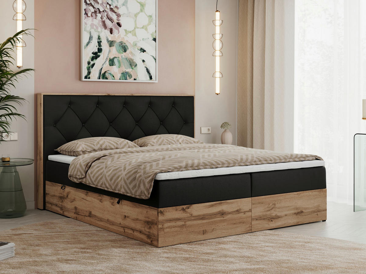 BOXBETT VENETO 140/200 Schwarz Kunstleder - H3 - Schwarz, Holz/Textil (140/200cm) - MKS