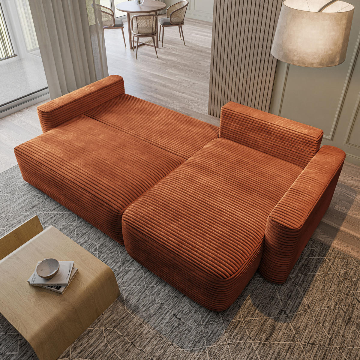 ECKSOFA NERI T Braun Kordstoff mit Schlaffunktion - Braun, Holzwerkstoff/Textil (280/157cm) - MASSENO