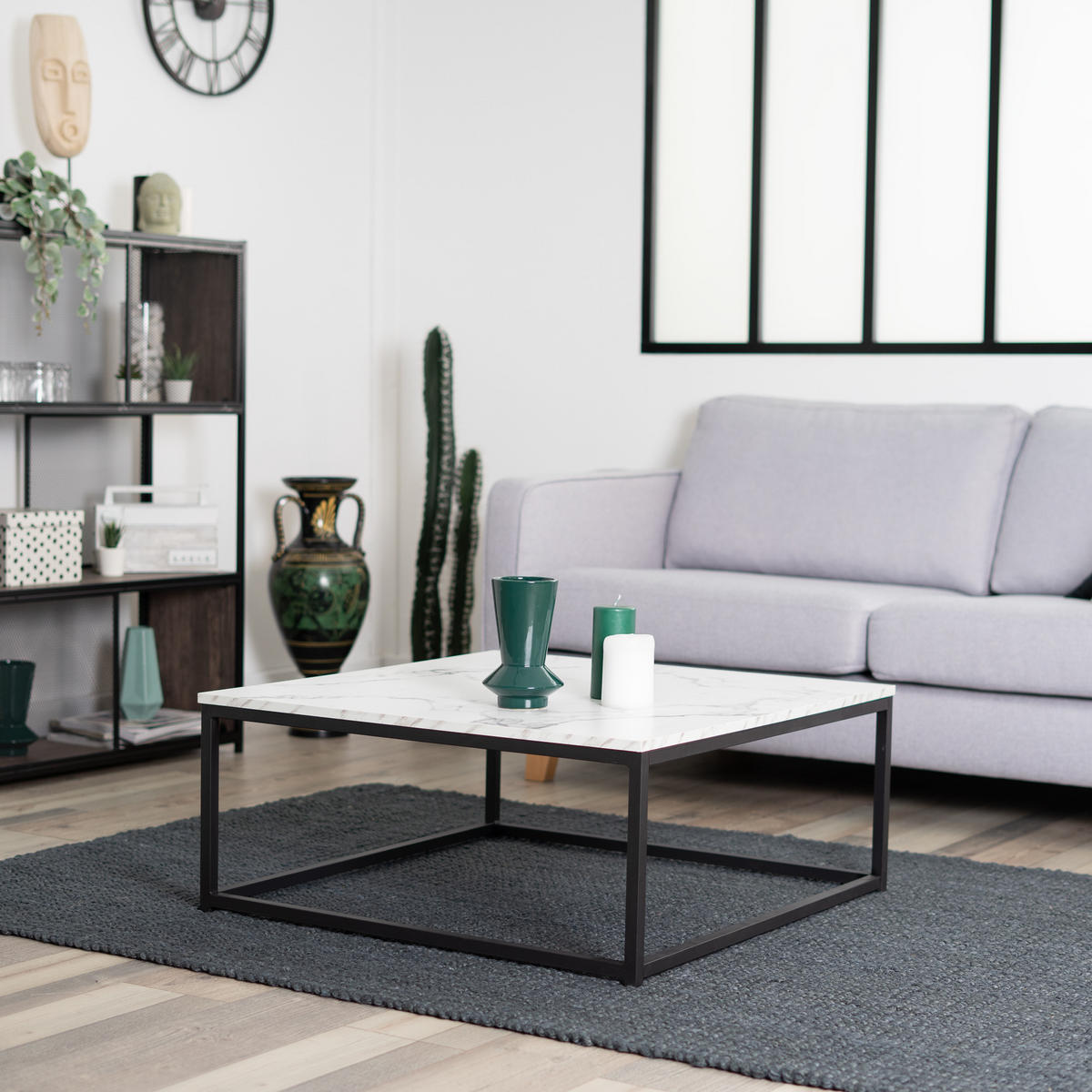 COUCHTISCH Marmor-Optik Quadratisch - Schwarz/Weiß, Metall (80/80/34cm) - Meubles Cosy