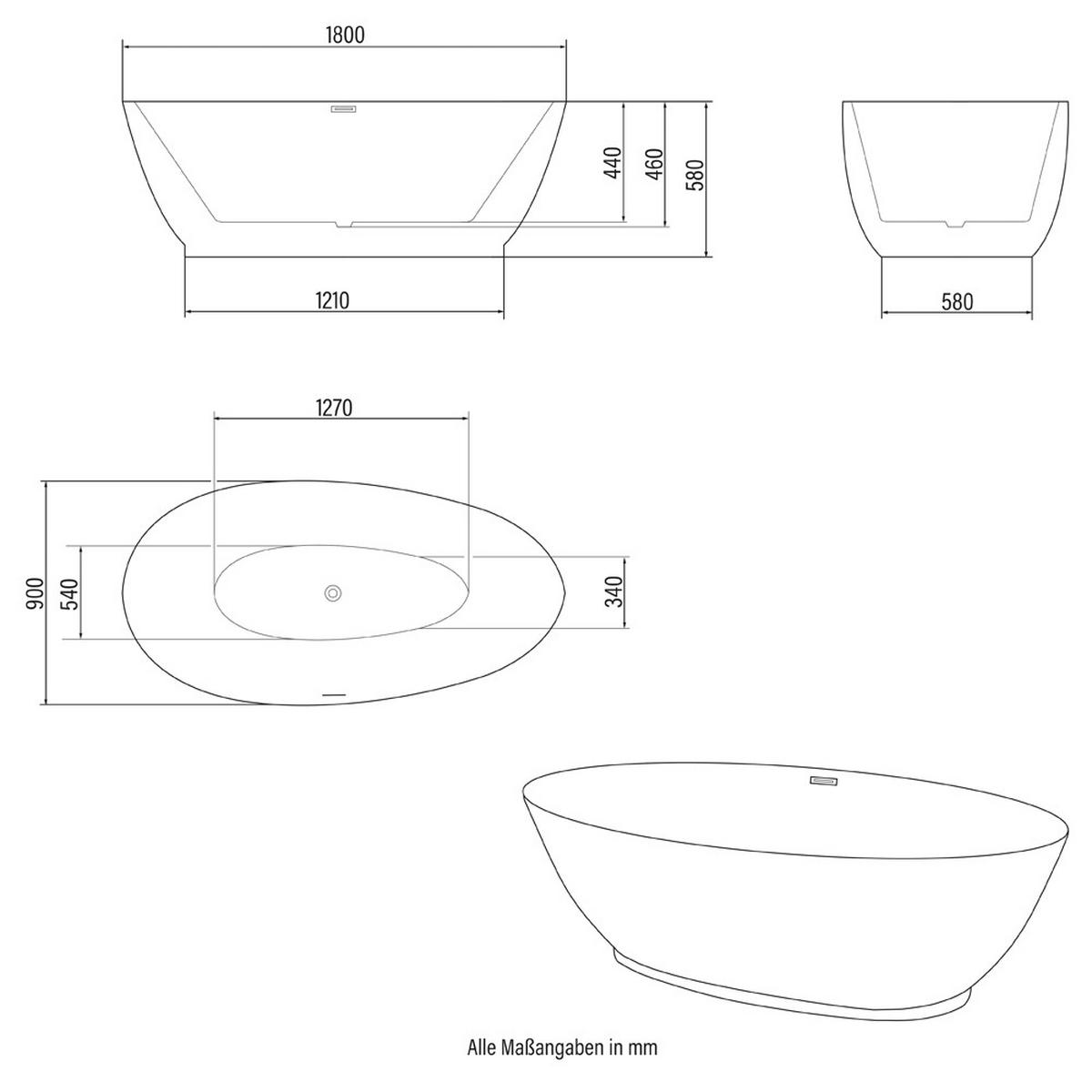 FREISTEHENDE BADEWANNE DELIA - Weiß, Keramik (180/58/90cm) - Home Deluxe
