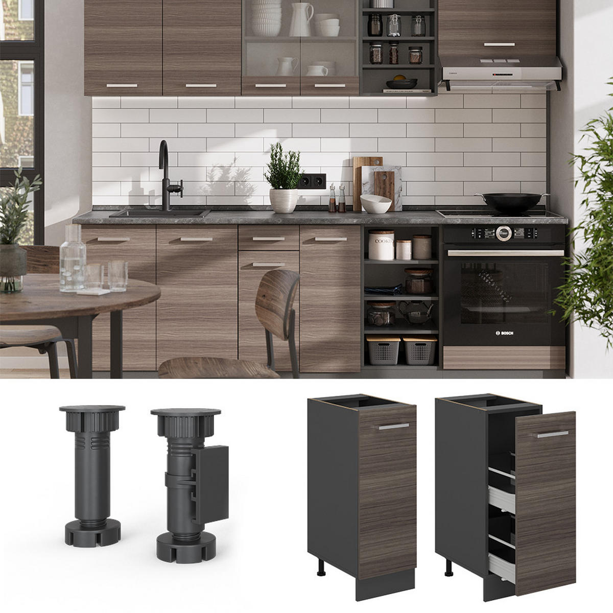 APOTHEKERSCHRANK R-Line Edelgrau 30 cm ohne Arbeitsplatte - Anthrazit/Braun, Holzwerkstoff (30/81.6/46cm) - Vicco