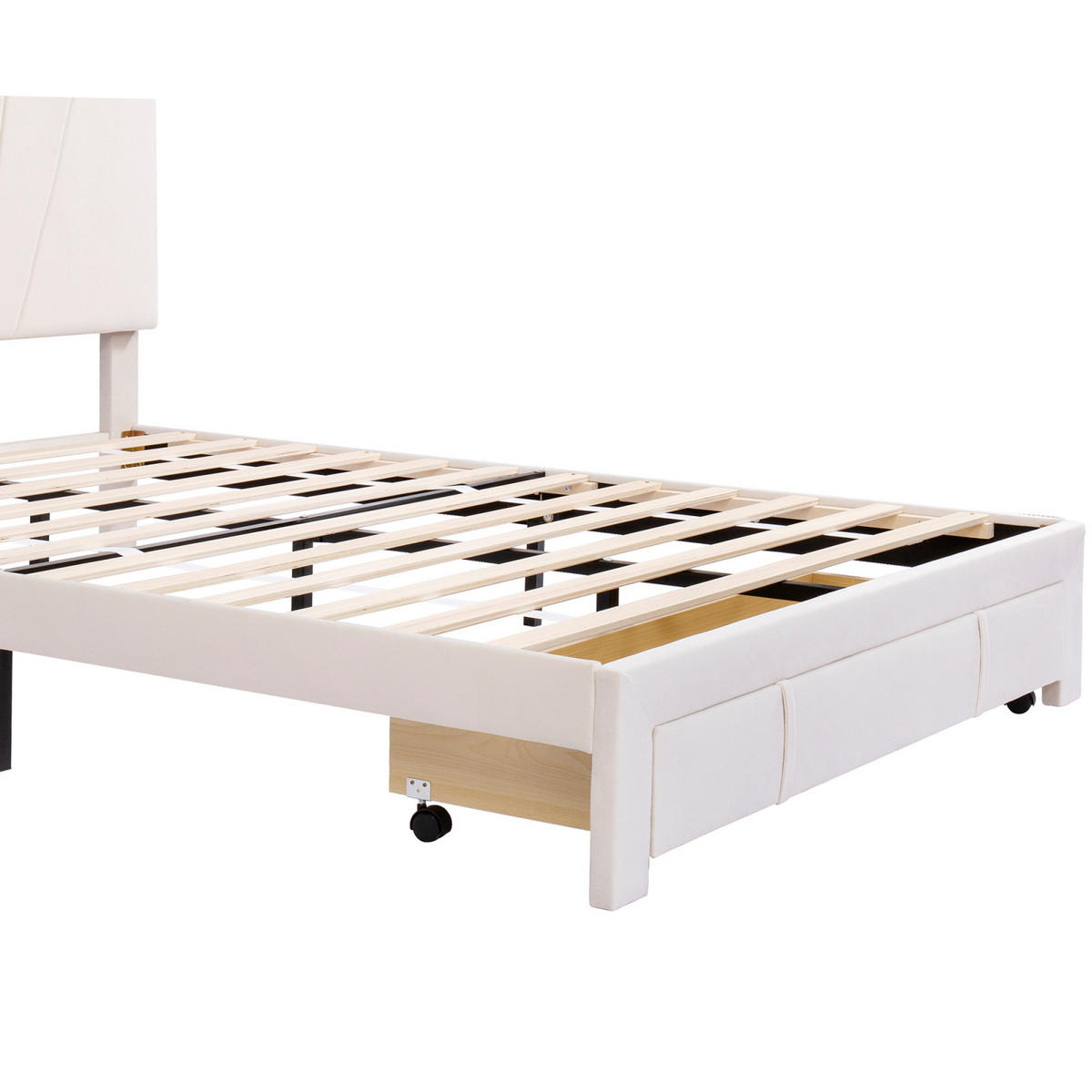 POLSTERBETT 140x200 cm Beige Samt Doppelbett mit Unterzug-Schublade - Beige, Textil (140/200cm) - CASIVA