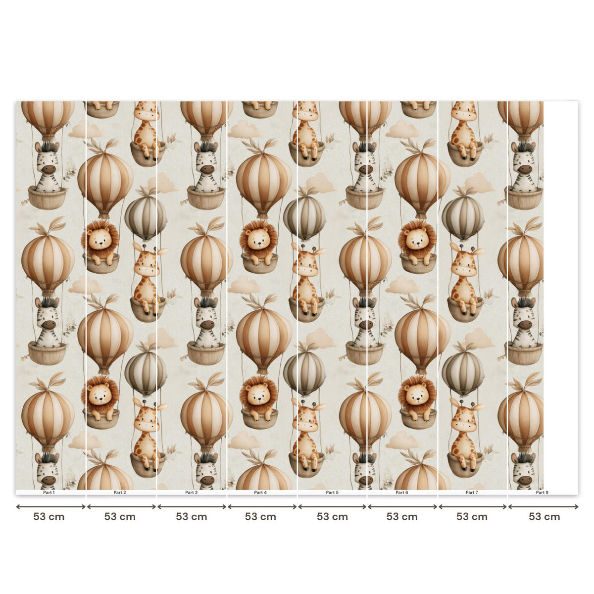 KINDERTAPETE - Safari - Heißluftballons - Taupe - 400x300 cm - Beige, Papier (400/300cm) - OnlyWow