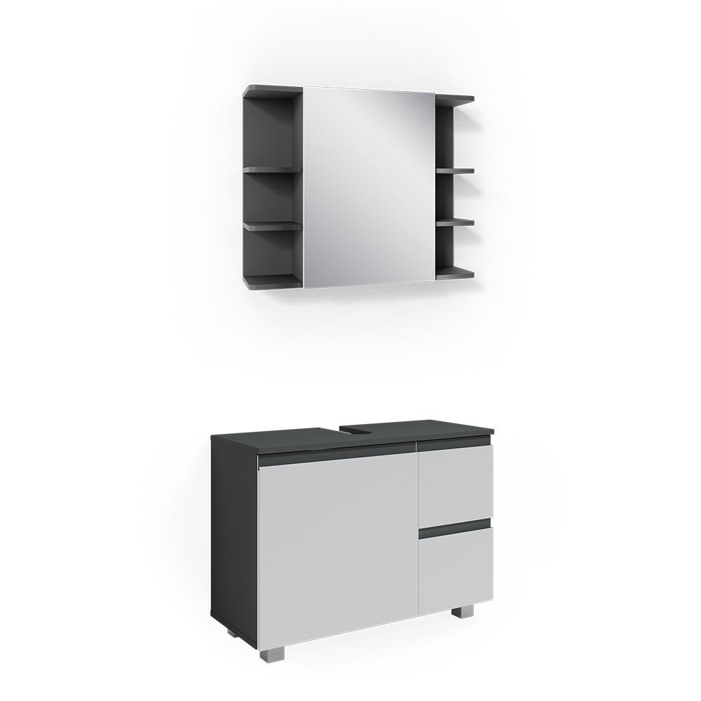 BADRUMSM&Ouml;BELSET J-Shape antracit 2 delar 60/80/33 cm