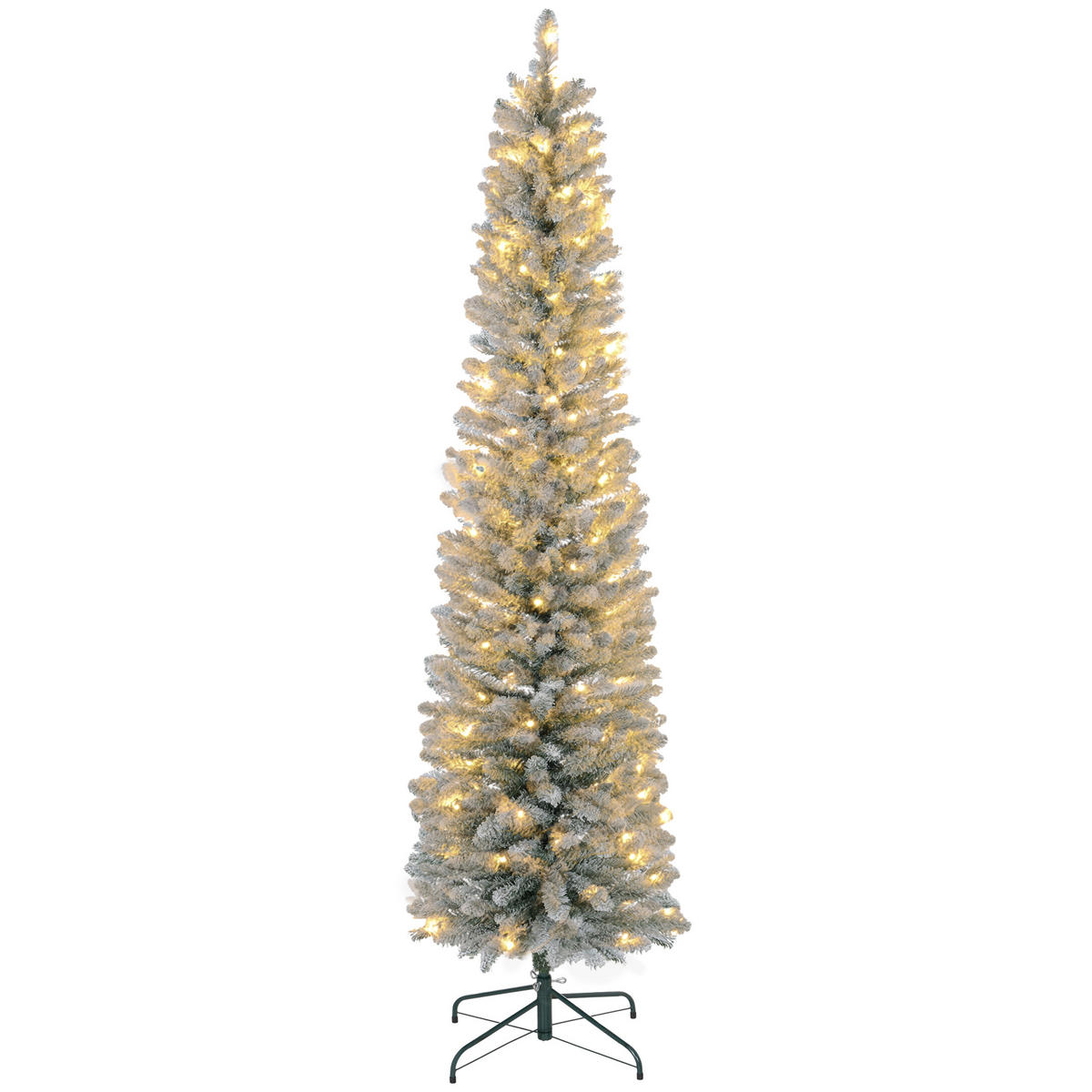 KÜNSTLICHER Weihnachtsbaum 210 cm mit 180 LED-Lichten faltbar Standfuß Grün+Weiß - Weiß/Grün, Kunststoff/Metall (210cm) - HOMCOM