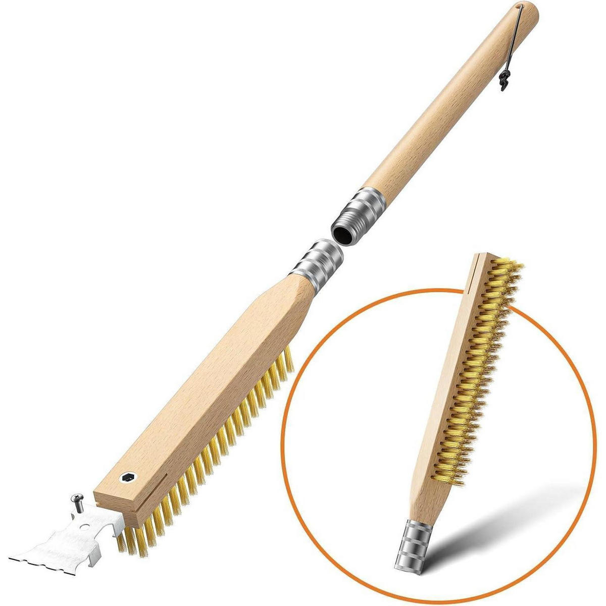 PIZZAOFENBÜRSTE mit Schaber Messingborsten Holzgriff 63,5 cm - Braun, Holz (9.8/5.2/63.5cm)