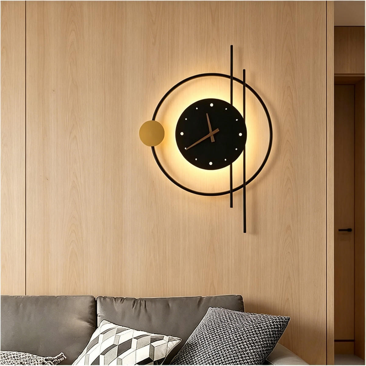 WANDUHR LED Nordisch, Metall Acryl, Schwarz, Wohnzimmer Flur - Schwarz, Metall (57/5/42cm) - Authentics