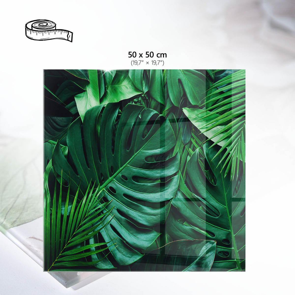TISCHPLATTE 50x50 cm – Grüne Blätter - Grün, Glas (50/50/0.4cm) - Wallfluent