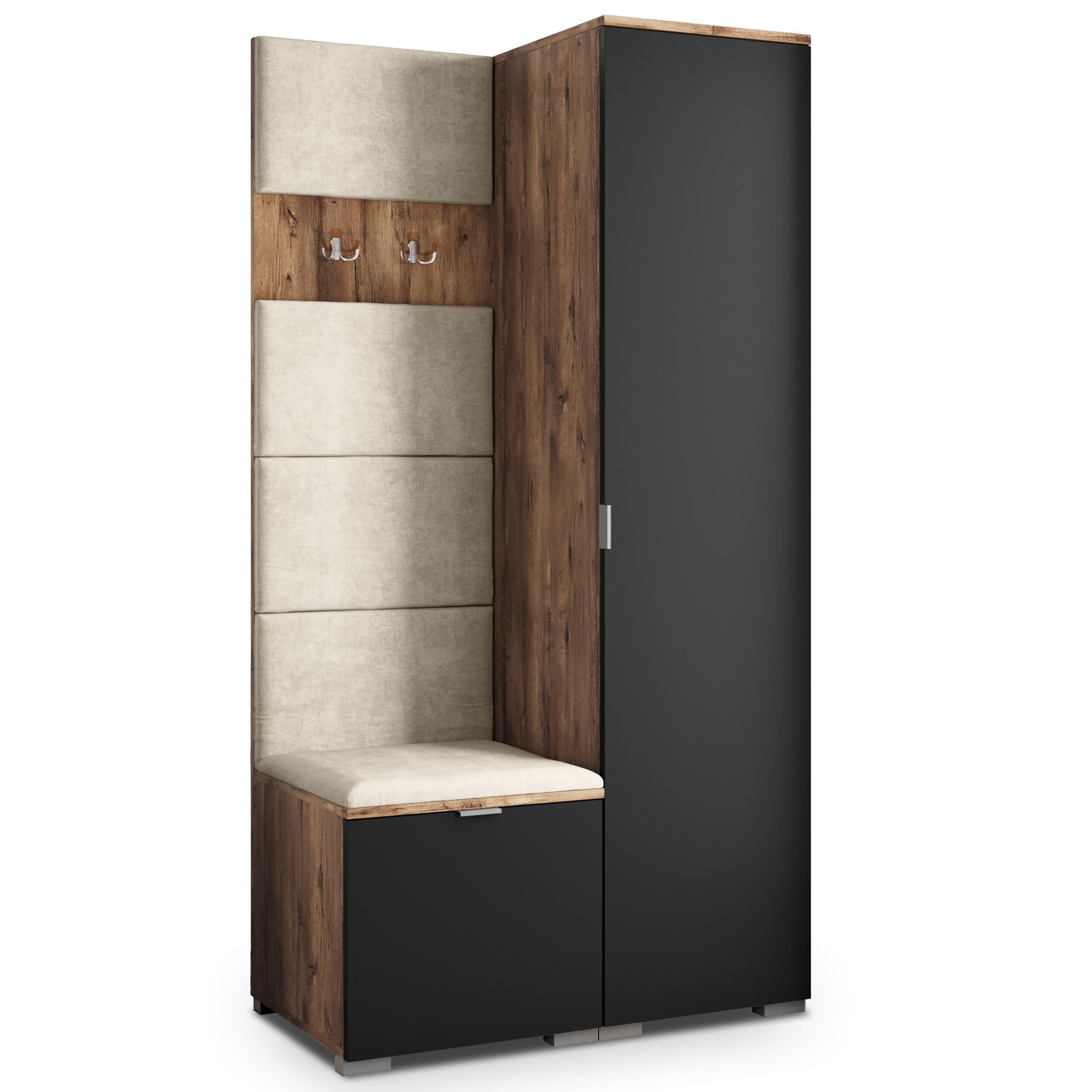 Masseno Garderobenschrank Eiche, Schwarz, Beige 95x181x51 cm