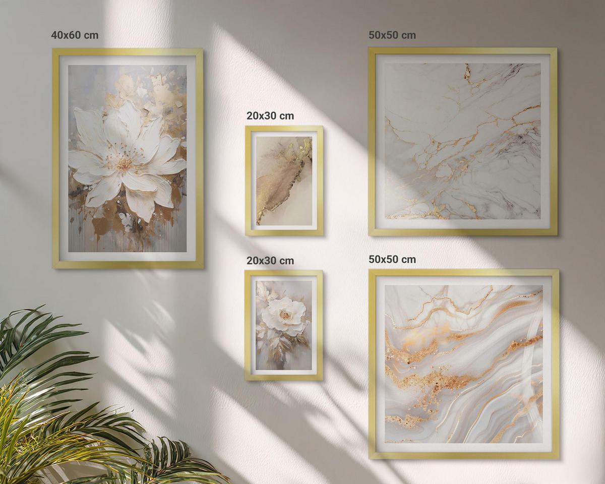 BILDER SET 5er Set - 50x50 cm & 20x30 cm & 40x60 cm Goldrahmen - Berglandschaften mit dem Fahrrad - Goldfarben, Kunststoff (40/60cm) - TULUP