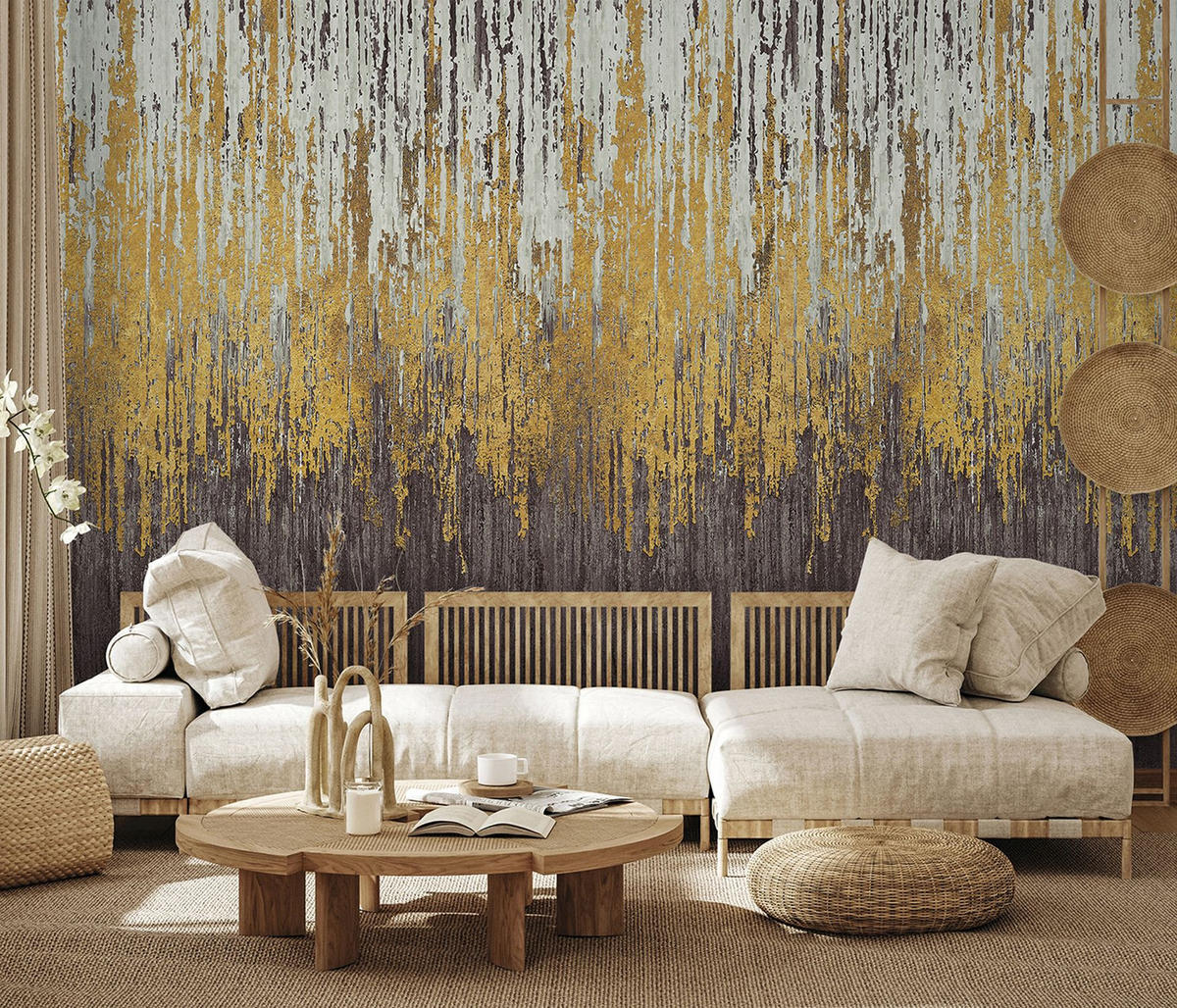 FOTOTAPETE Stein-Optik 424 x 280 cm - Goldfarben, Papier (424/280cm) - Sanders & Sanders