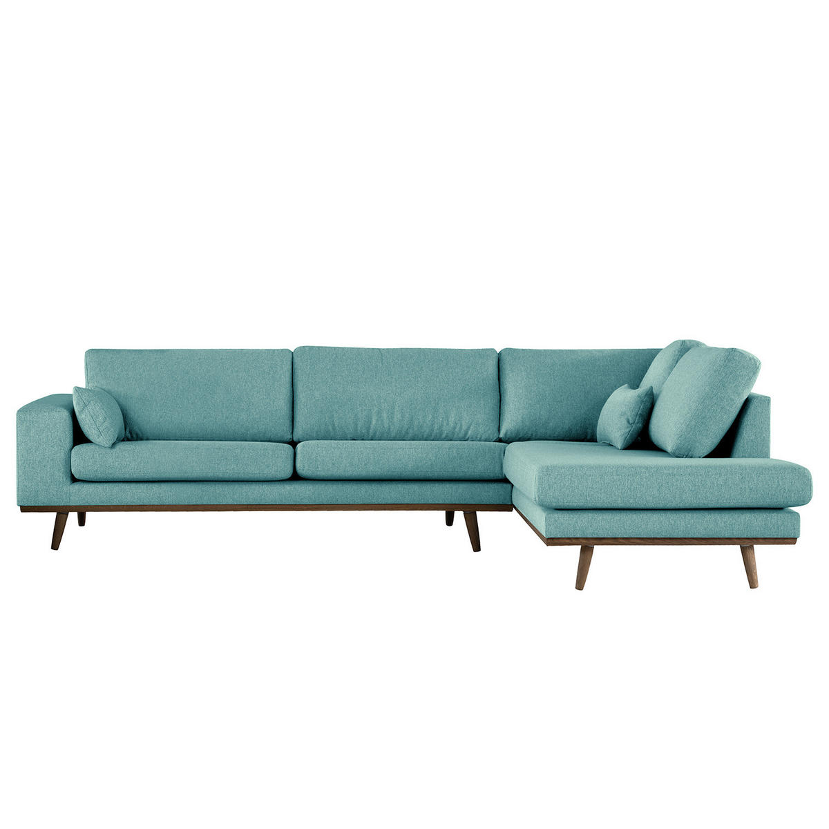 ECKSOFA mit Ottomane - Eichefarben/Petrol, Eichenholz/Textil (287/219cm) - home24