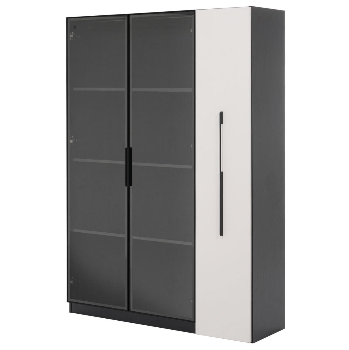 VITRINE 110,5/35/160 cm mit LED-Beleuchtung und seitlichem Auszug, 2-in-1 Stauraum, Schwarz/Weiß - Schwarz, Holzwerkstoff (110.5/160/35cm) - Redom