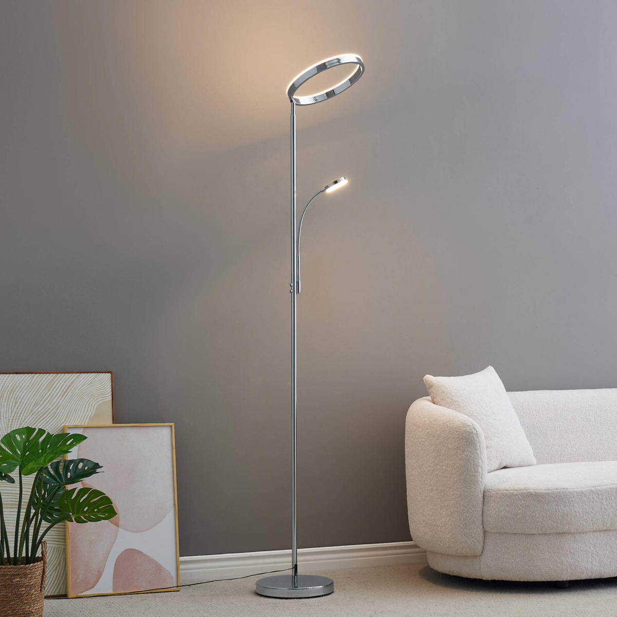 STEHLEUCHTE Pancho, Silber/Chrom, 430cm, Dimmbar - Chromfarben, Metall (430/430/180cm) - KOSILUM