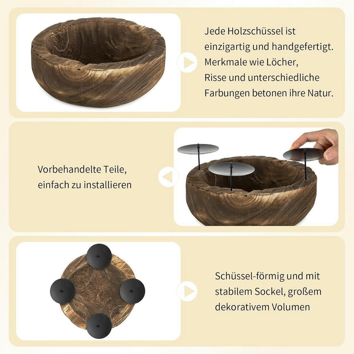 ADVENTSKRANZ Holzschale mit 4 Kerzenhaltern 25 cm - Rot, Holz (10cm)