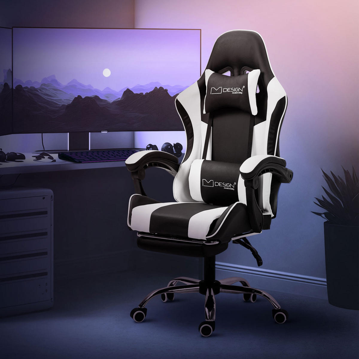 GAMING-STUHL schwarz weiß - Weiß, Metall (62/128/62cm) - ML-DESIGN