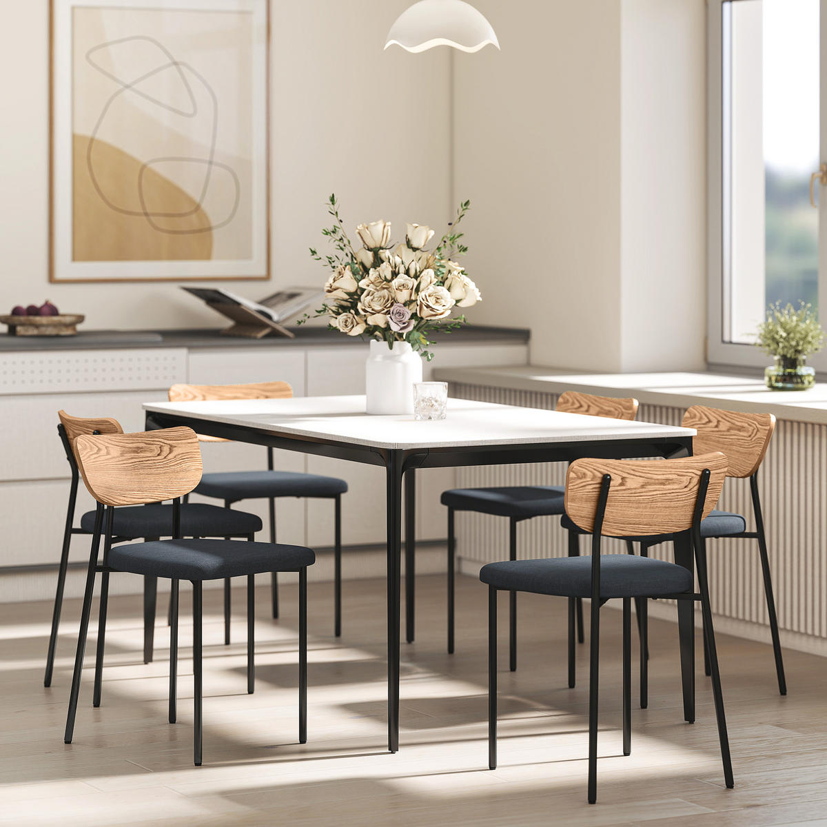 ESSZIMMERSTÜHLE 2er-Set DE-13272 geschwungene Rückenlehne Grau/Holzoptik - Naturfarben, Metall (45/76/49cm) - ComfortXL