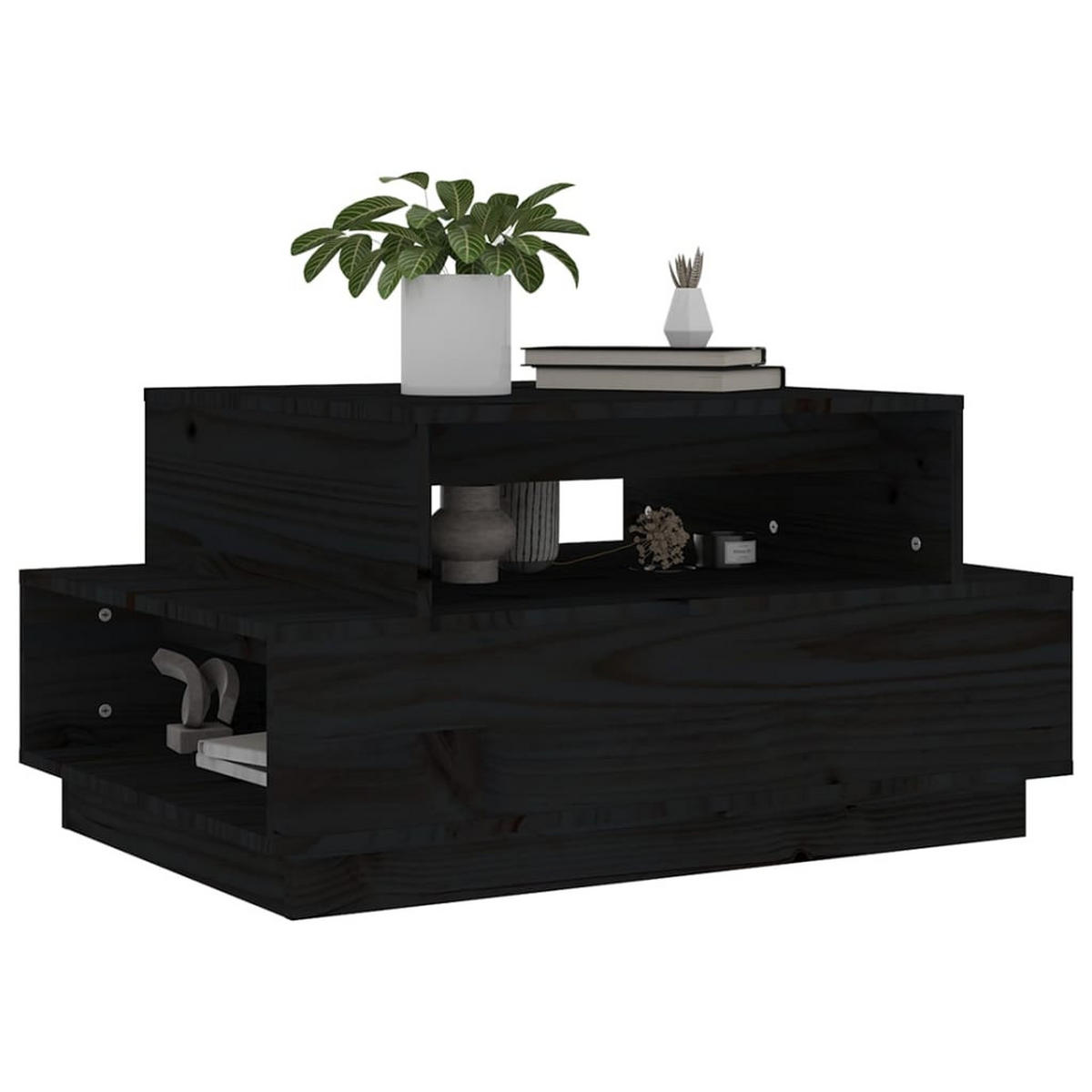 COUCHTISCH Schwarz 80x55x40,5 cm Massivholz Kiefer - Schwarz, Holz (80/55/40.5cm) - furnicato