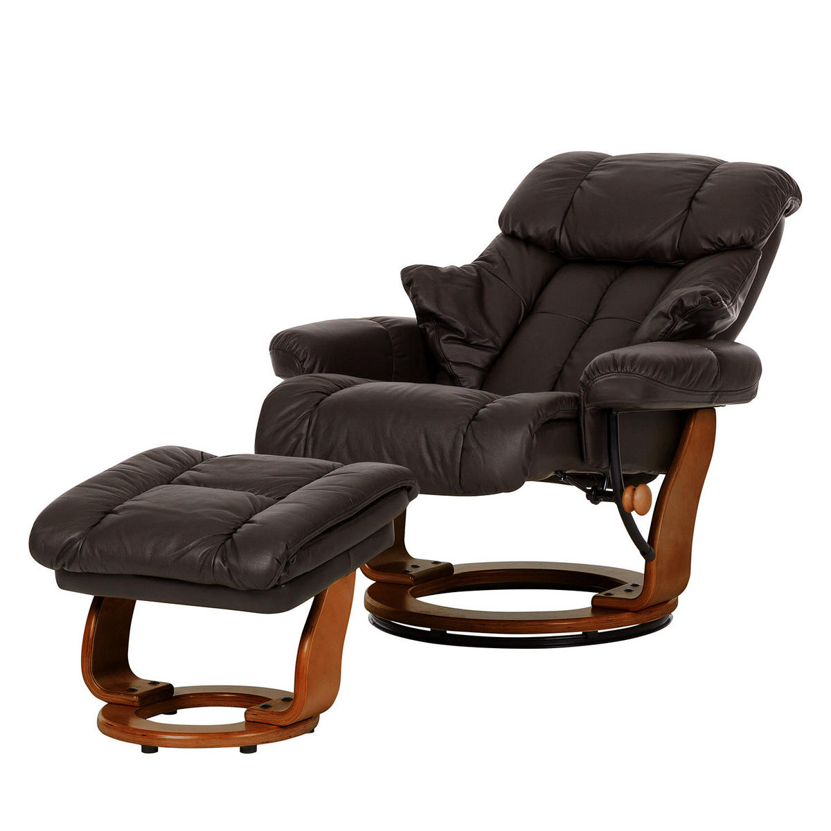 RELAXSESSEL mit Hocker - Echtleder / Kunstleder - Braun, Leder/Birkenholz (90/104/91cm) - home24