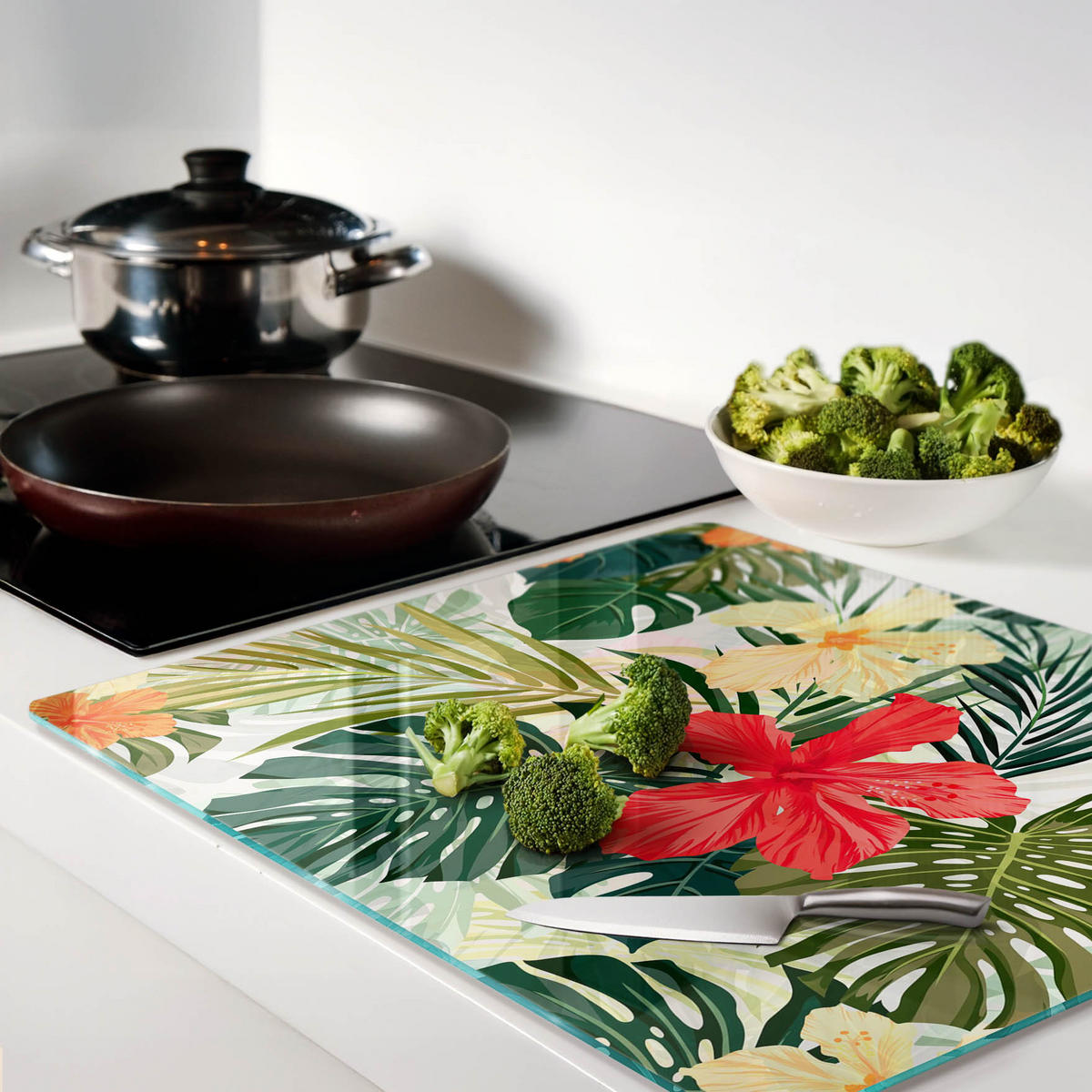 GLASPLATTE 60x52 cm Hawaiianische Blumen - Multicolor, Glas (60/0.4/52cm) - TULUP