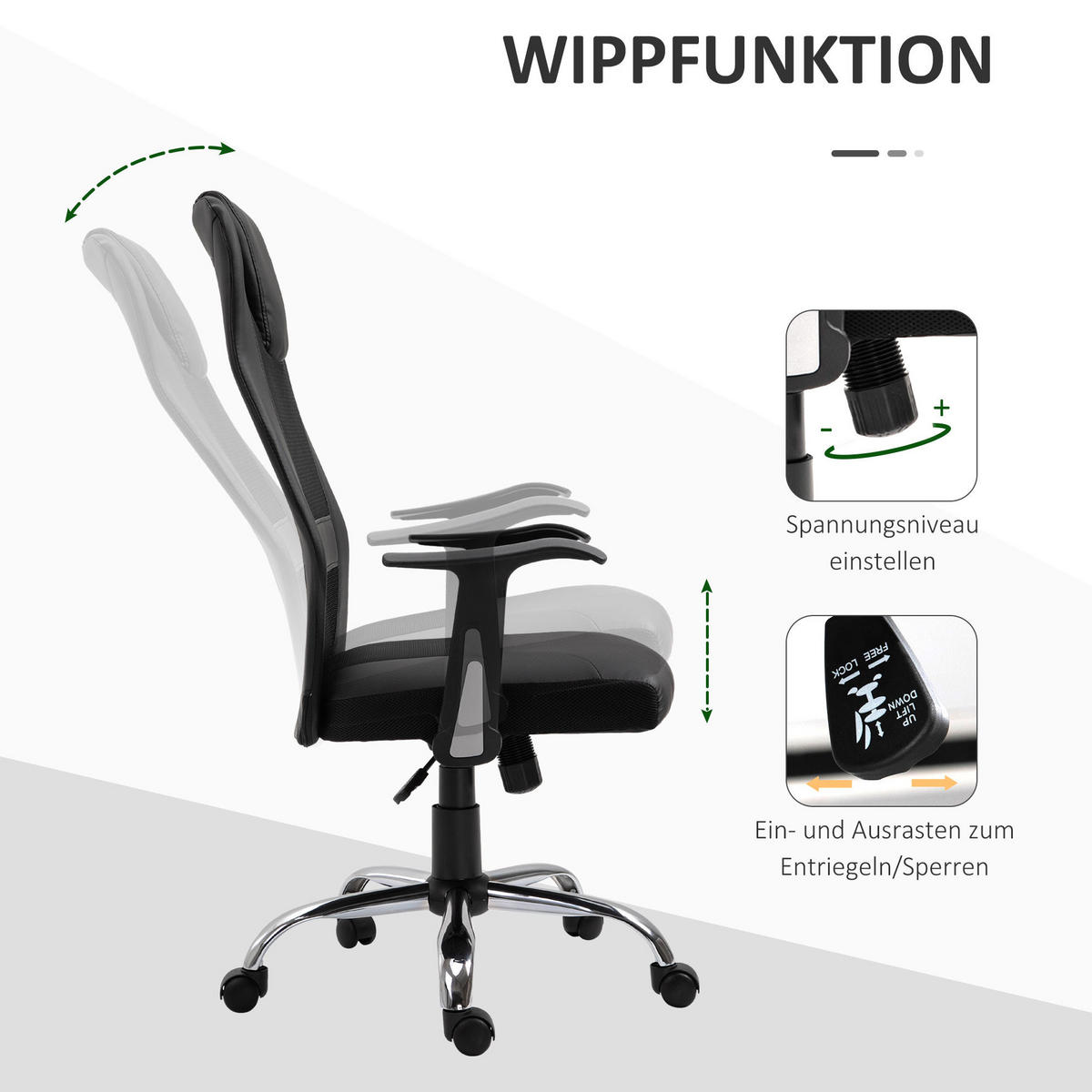 KANCELÁŘSKÁ židle 66/73/108-118 cm černá z bonded leather s ergonomickou opěrkou a houpací funkcí - černá, plast (73/118/66cm) - OKWISH