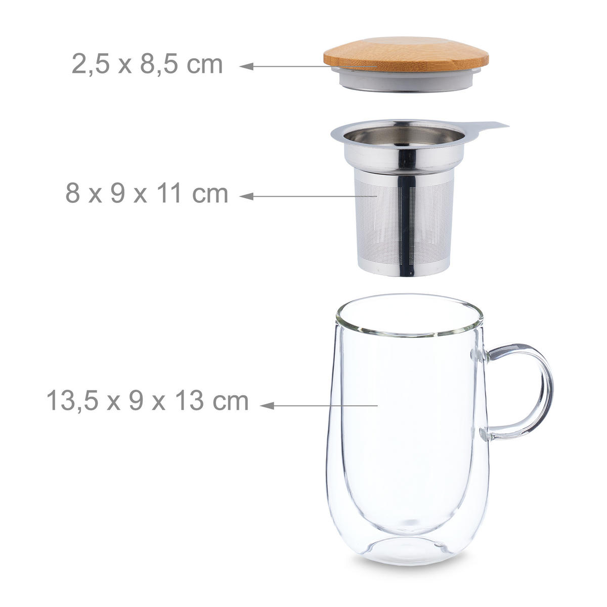 TEEGLAS - Multicolor, Glas/Holz (0.43L) - Relaxdays