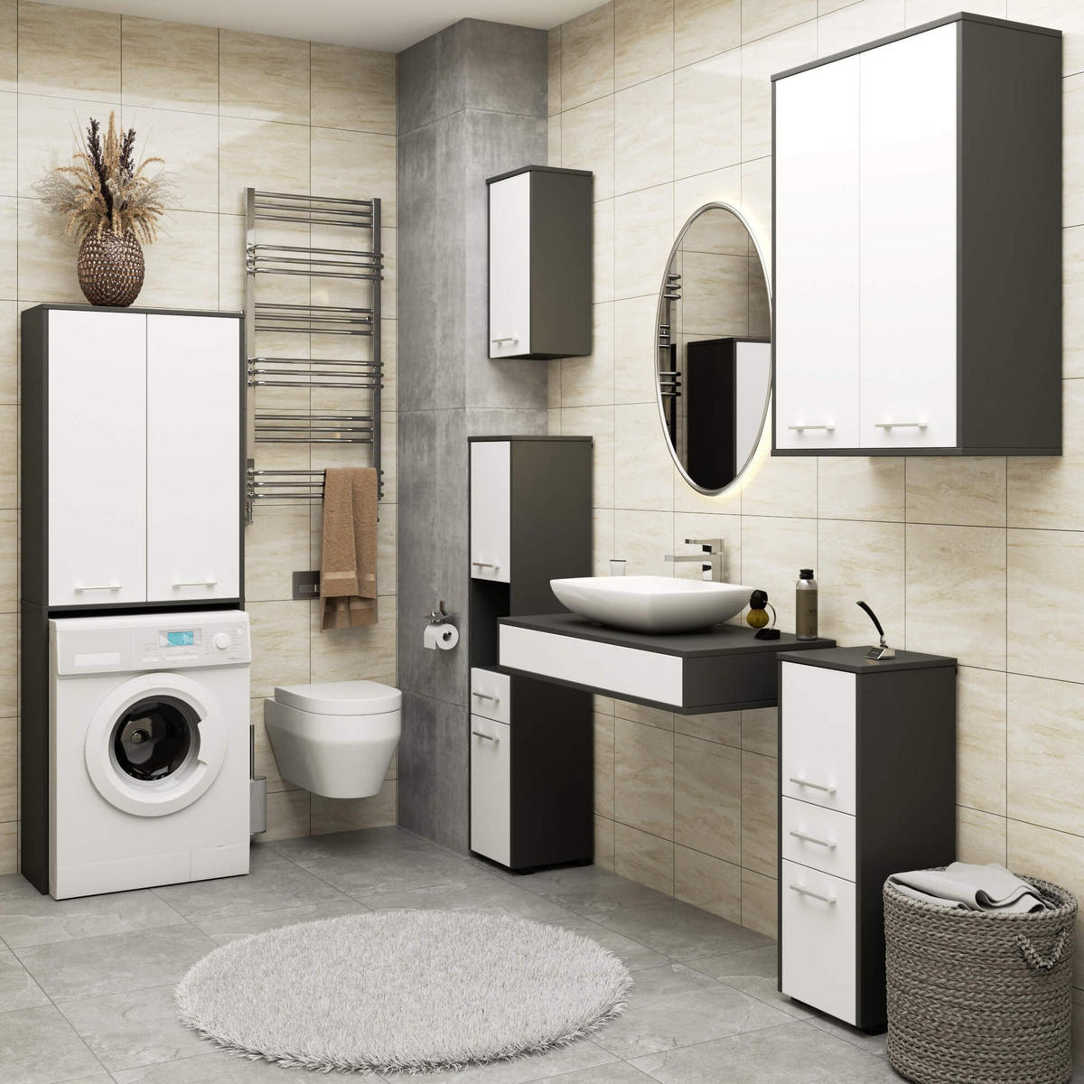 BADKOMMODE Eiche Sonoma, Weiß 85/30/30 - Weiß/Sonoma Eiche, Holzwerkstoff (30/85/30cm) - RAUMHIRSCH FURNITURE