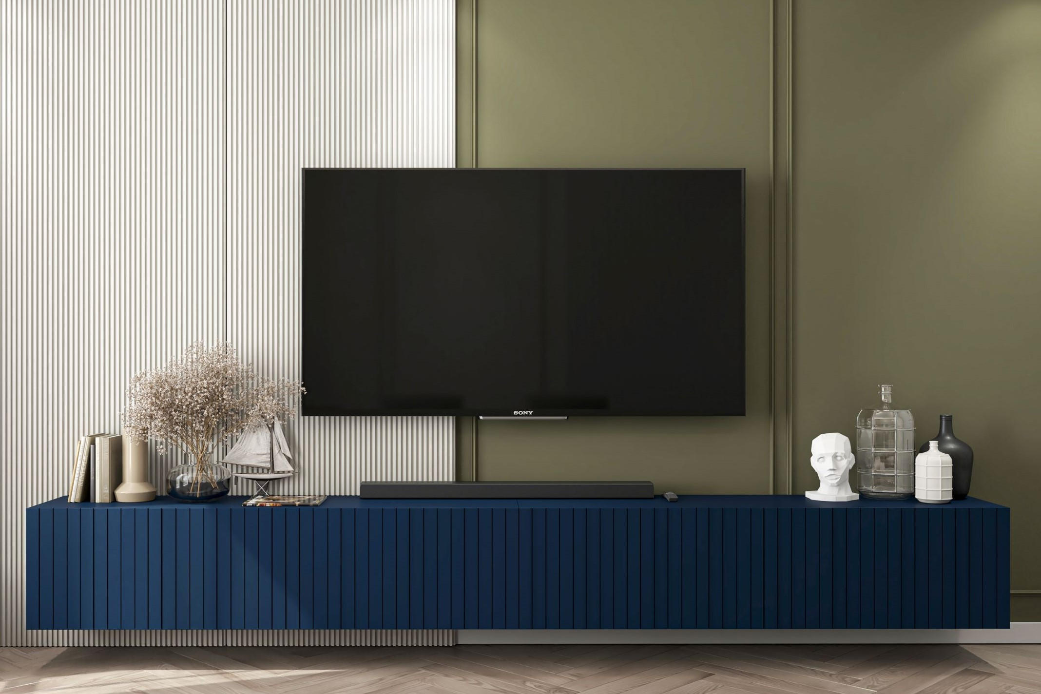 TV-LOWBOARD 2-er Set Elpis Marineblau Matt Glamour 150 cm - Blau, Holzwerkstoff (300/37.5/36.5cm) - Meble Lindner