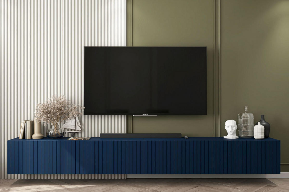 TV-LOWBOARD 2-er Set Elpis Marineblau Matt Glamour 150 cm - Blau, Holzwerkstoff (300/37.5/36.5cm) - Meble Lindner