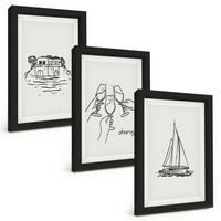 BILDER SET 3er Set - 20x30 cm Schwarzer Rahmen - Haus am Wasser, Segelboot-Toast - Schwarz, Kunststoff (20/30cm) - TULUP