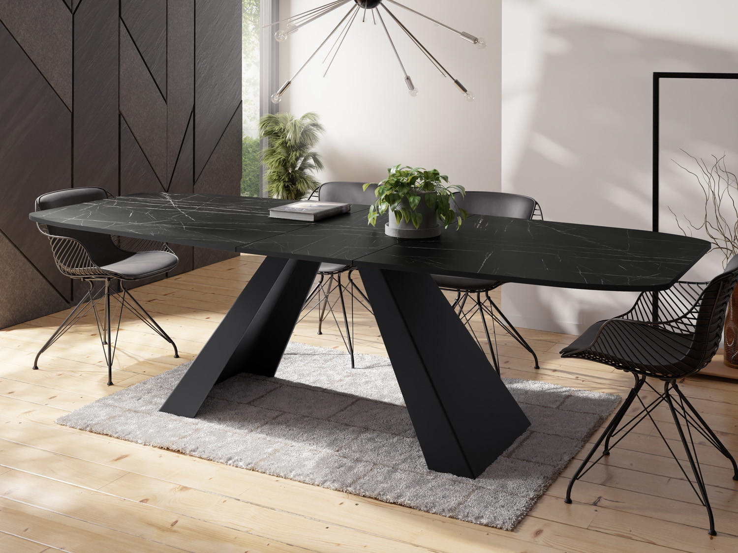 ESSTISCH Monte rechteckig ausziehbar, Marmor Schwarz 160-200/80/76 cm - Anthrazit/Schwarz, Holzwerkstoff/Metall (160/80/76cm) - WFL GROUP