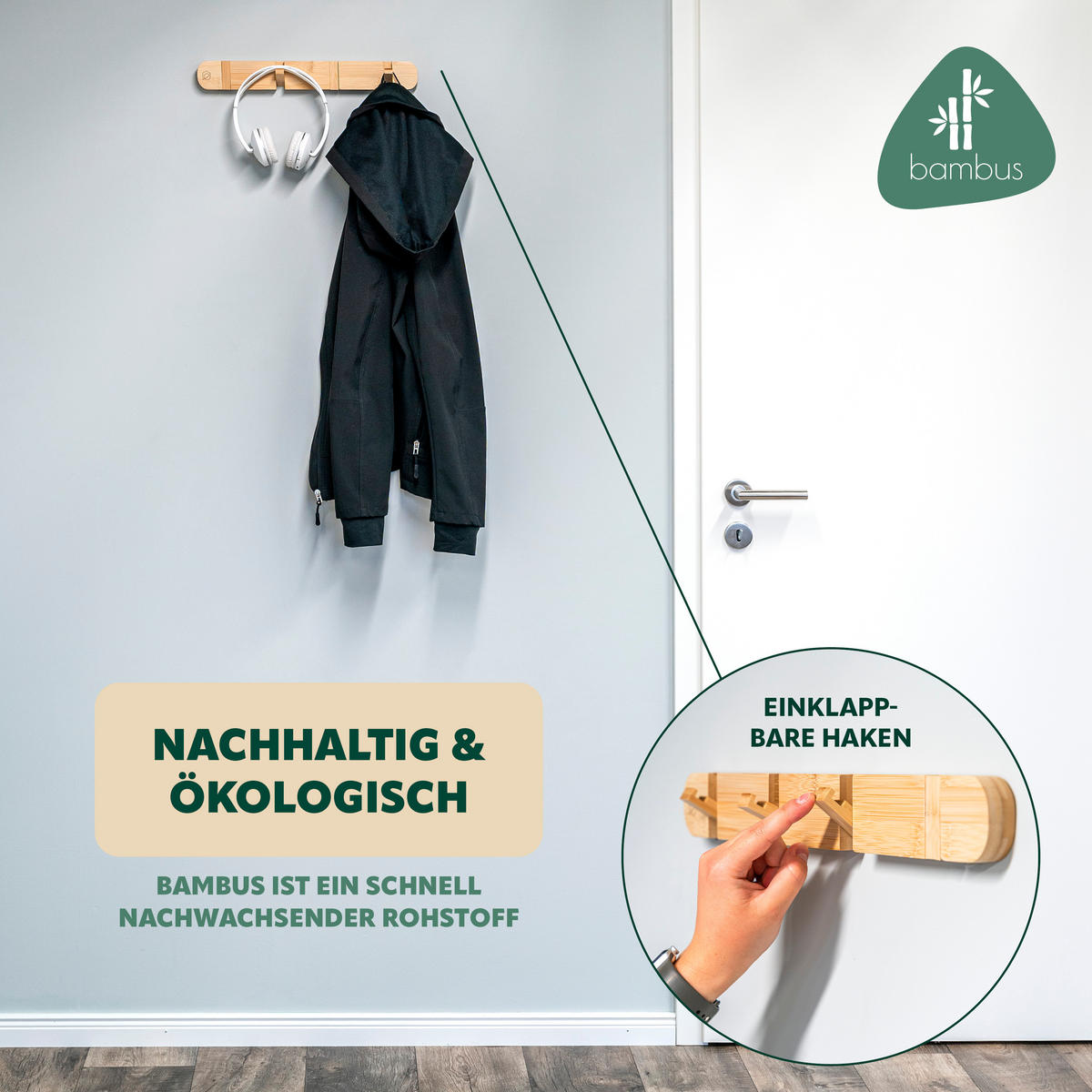 HAKENLEISTE, Bambus - Braun, Holz (40/5.5/5cm) - eluno