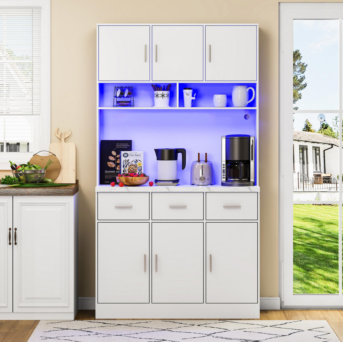 KUCHYŇSKÁ skříňka z MDF 100x40x180 cm bílá s LED osvětlením, USB zásuvkami a velkým úložným prostorem - bílá, kompozitní dřevo (100/180/40cm) - Modfu