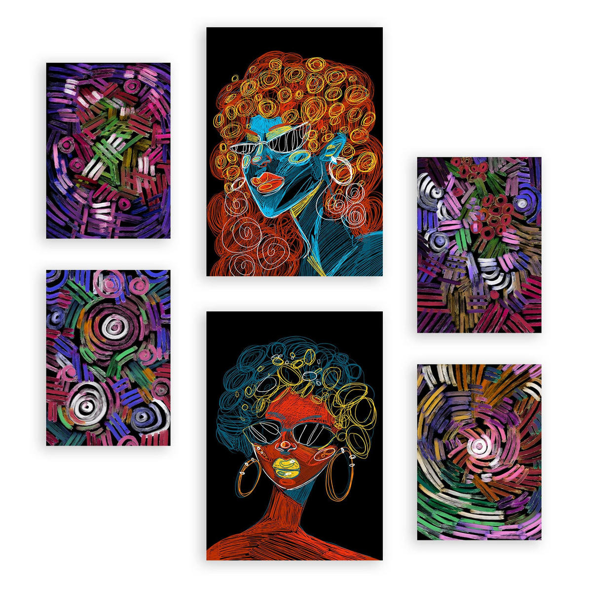 POSTER Set Mit 6 Krasse Formen 2 In Weibliche Zusammenfassung A3 & A4 Rahmenlos - Klar, Papier (29/3cm) - Nacnic