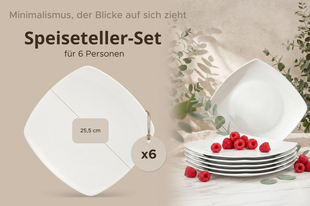 SPEISETELLER CARLINA 6-tlg - Weiß, Keramik (25.5cm) - KONSIMO®