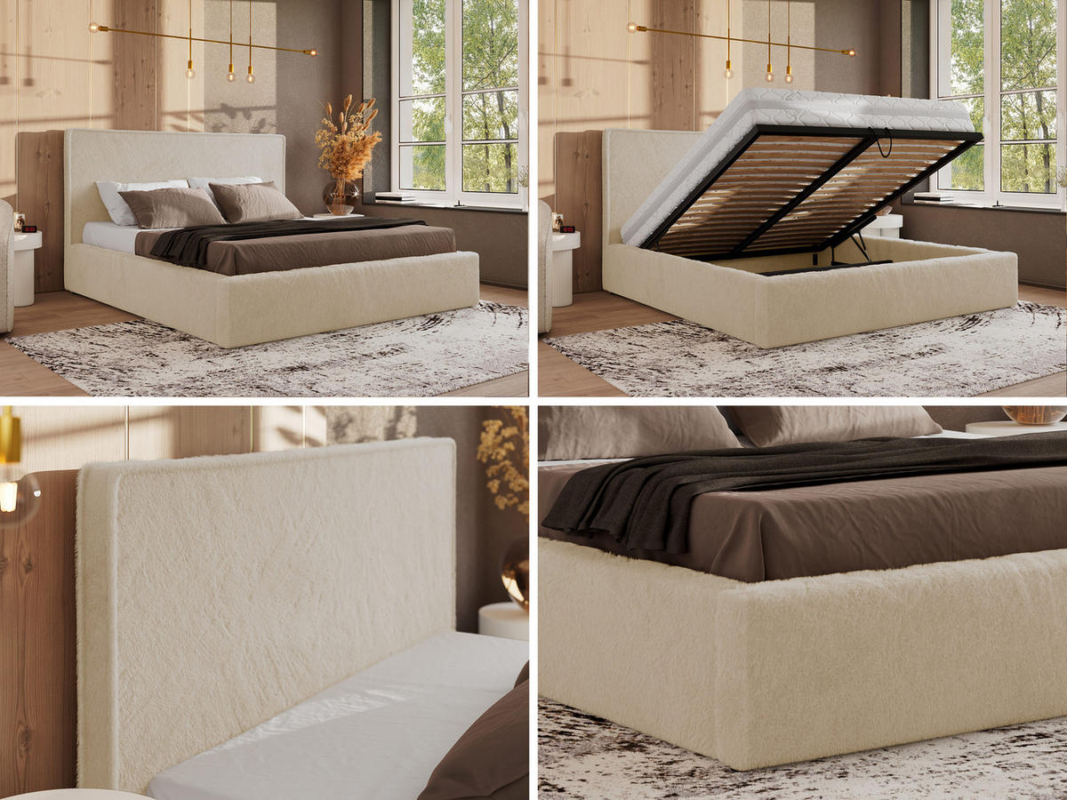 POLSTERBETT CORIVO CLASSIC 180/200 - Creme Plüsch - ohne Matratze - Creme, Textil (180/200cm) - MKS