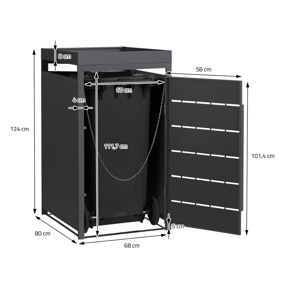 MÜLLTONNENBOX 1er mit Pflanzdach 240L 68x80x124 cm Anthrazit aus Stahl - Anthrazit, Metall (80/124/68cm) - ML-DESIGN