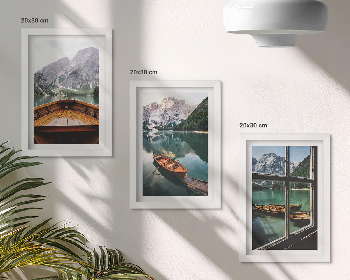 WANDBILDER 3er-Set - 20x30 cm Weißer Rahmen - Fenster für Boote auf dem Bergsee - Weiß, Kunststoff (20/30cm) - ArtPrintCave