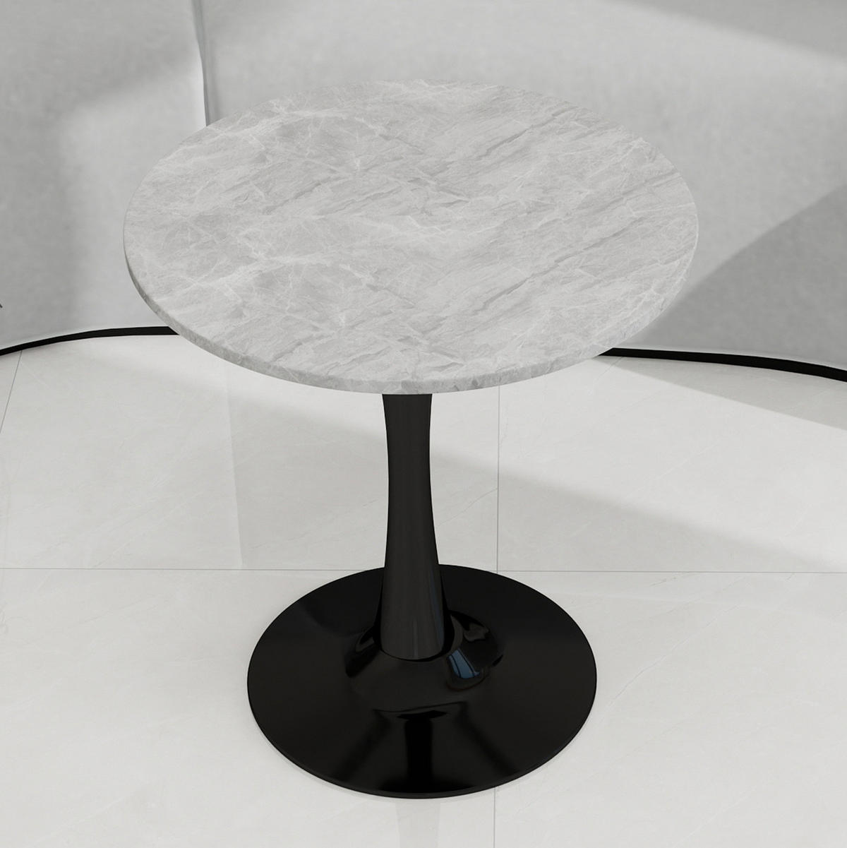 ODKLÁDACÍ stolek, Ø 70 cm, umělý mramor černo-šedý - šedá, kámen (70/70/72cm) - BEAOK