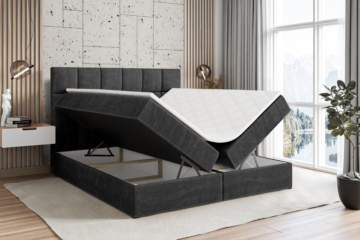 Thumbnail - Altdecor Boxbett, Schwarz, Holzwerkstoff, Höhe ca. 20 cm, 120x200 cm, Schlafzimmer, Betten, Boxspringbetten