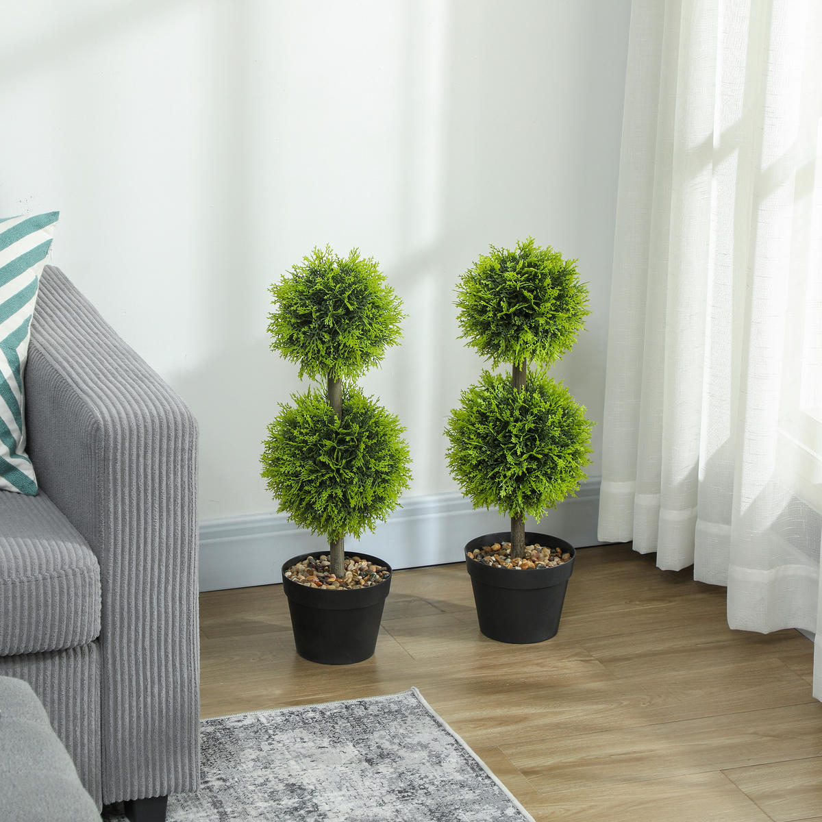 KUNSTPFLANZE 2er-Set DE-16644 Doppelkugeln, 60 cm, 213 Blätter Grün - Grün, Kunststoff (60cm) - ComfortXL
