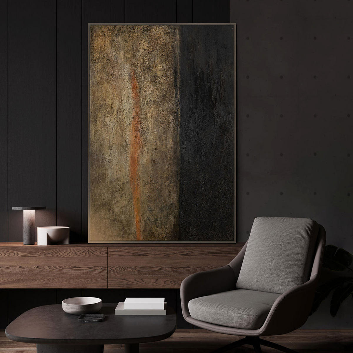GEMÄLDE Tiefe der Zeit Schattenfugenrahmen Grau 120x80 cm - Grau, Holz (120/80cm) - YS-art gallery
