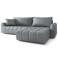 ECKSOFA FRIGA Grau Velours-Stoff mit Schlaffunktion - Grau, Holz (283/185cm) - MASSENO