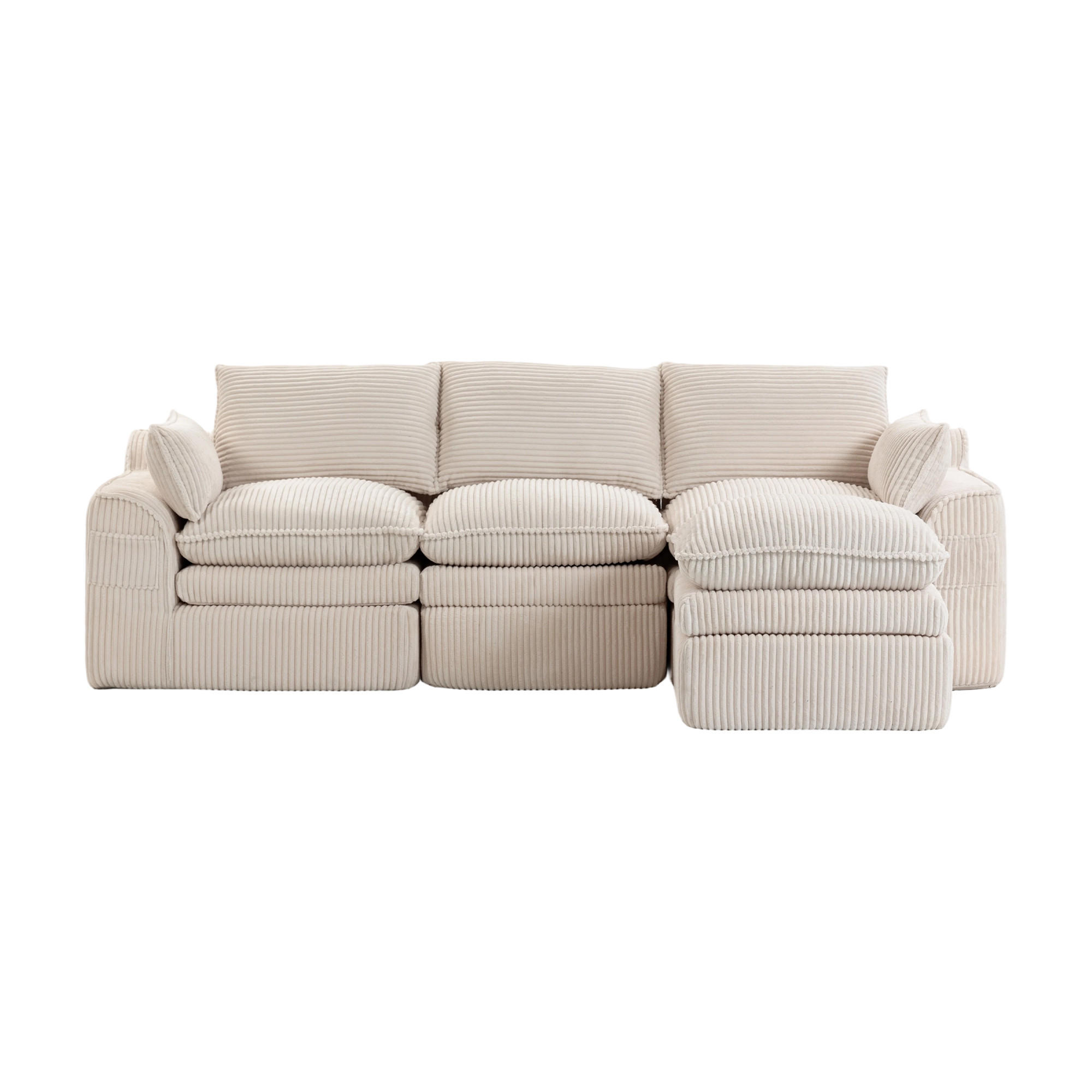 3-SITZER ECKSOFA Cord Beige mit Kissen und Hocker - Beige, Textil (263/167cm) - WISHDOR