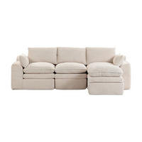 3-SITZER ECKSOFA Cord Beige mit Kissen und Hocker - Beige, Textil (263/167cm) - WISHDOR