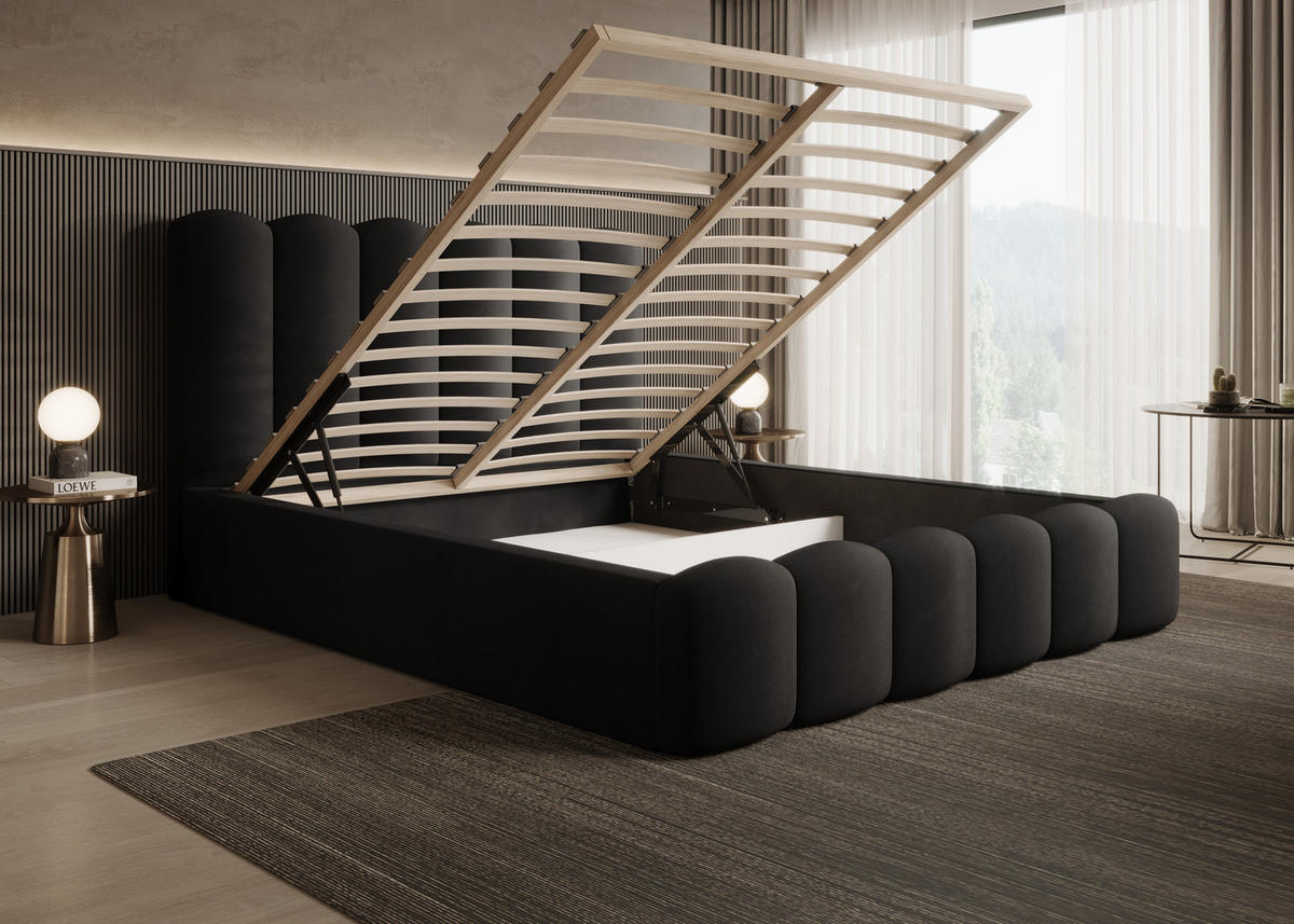 POLSTERBETT Polsterbett Mona V 140x200 cm – Komfortables Bett mit Stauraum & Dekorativem Design, Schwarz - Schwarz, Holzwerkstoff/Kunststoff (140/200cm) - DomoHome