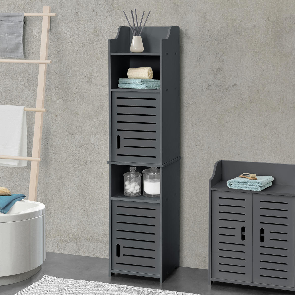 HOCHSCHRANK Mora - Dunkelgrau, Kunststoff (32/135/32cm) - [en.casa]