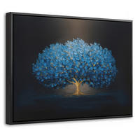 LEINWAND Bilder mit Rahmen - Baum - Blau - Blätter - Pinselstriche - 40x30 - Blau, Textil (40/30cm) - MuchoWow