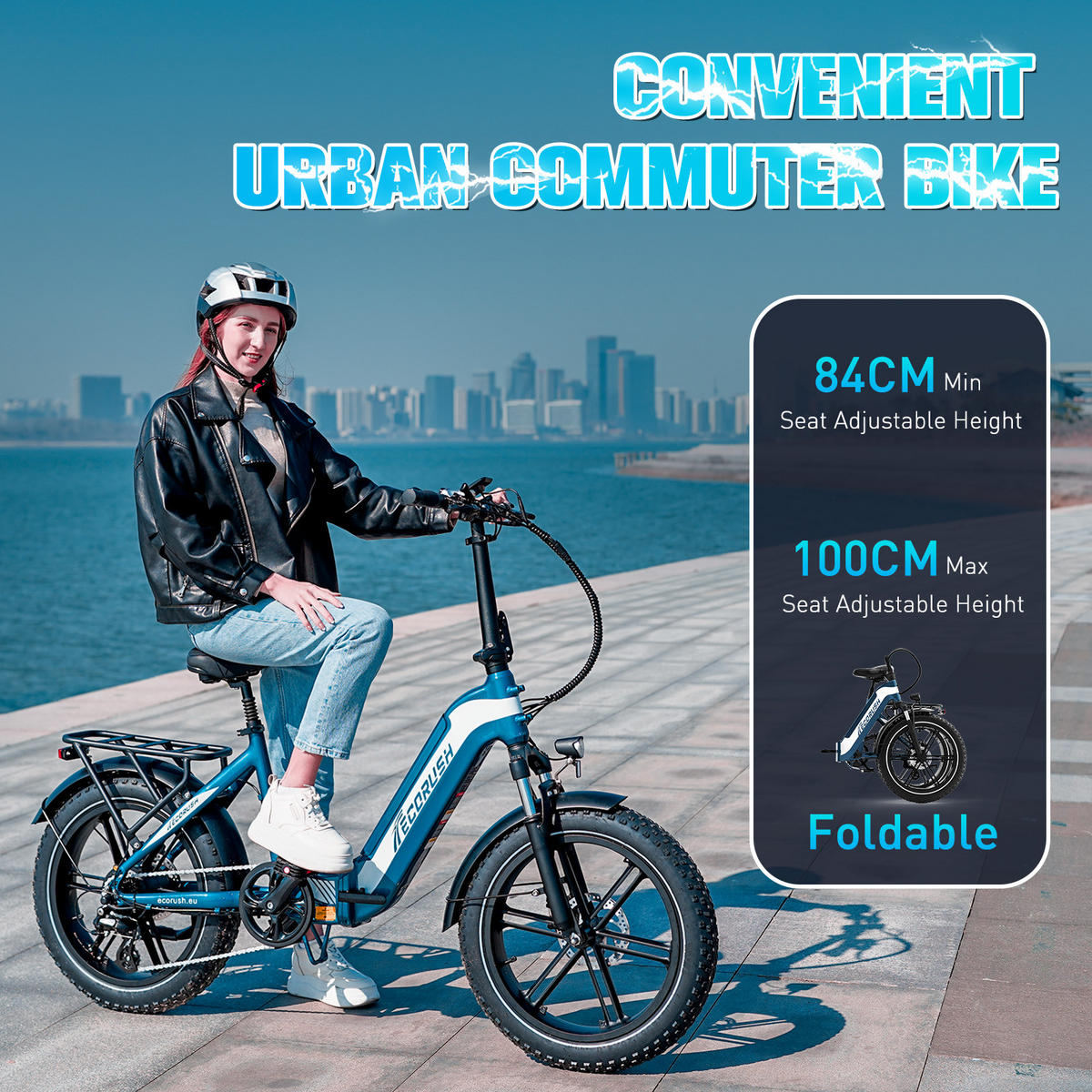 E-BIKE Klapprad R2 20×4.0", 499,2 Wh, 7-Gang, Aluminiumrahmen - Blau, Metall (30cm) - ECORUSH